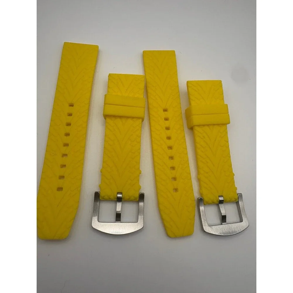 Lot of 2 Bright Yellow Rubber Watch Straps - 24mm Dive / Sport Bands